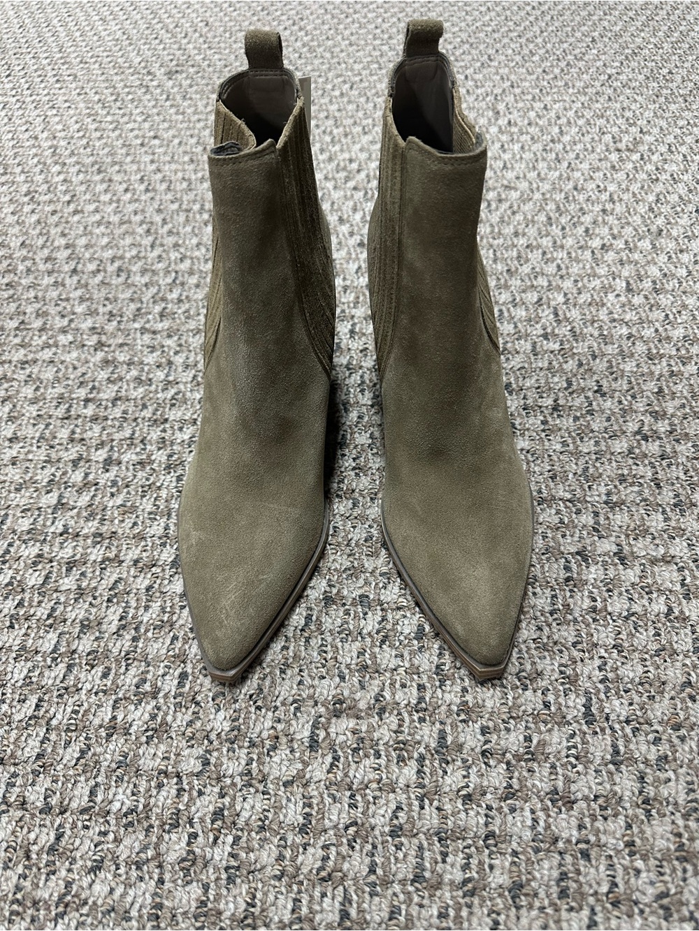 Marc Fisher Olive Green Suede Pointed-Toe Chelsea Booties